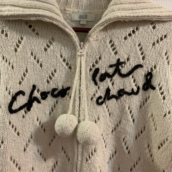 Jacob Connexion Cream Wool Pompom Zipper Cardigan - Picture 4 of 8